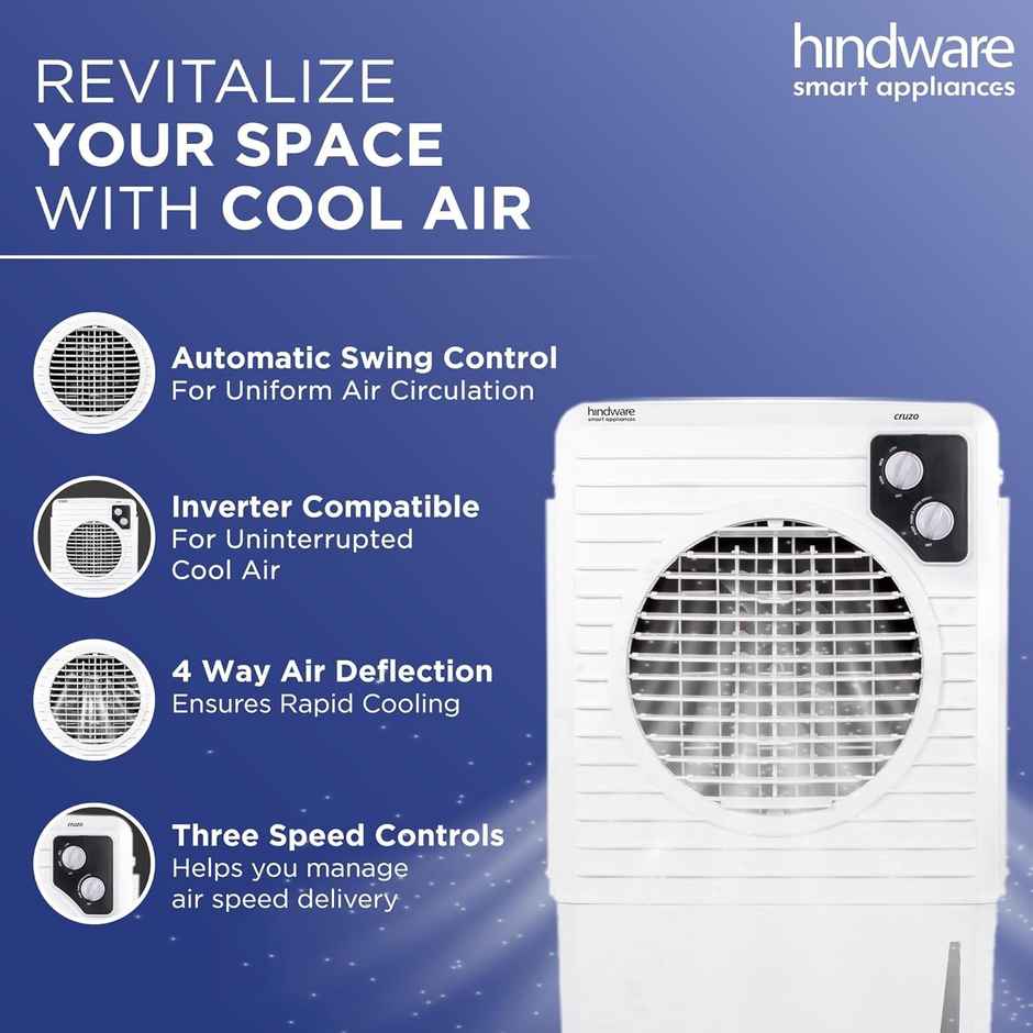 Hindware Smart Appliances | Cruzo 25l Personal Air Cooler | Dust Free Filter - Black & White