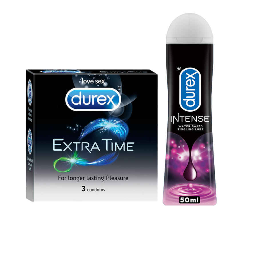 Durex Extra Time Condom (3pc) & Durex Lube - Intense - Tingling Lubricant (50ml) Combo