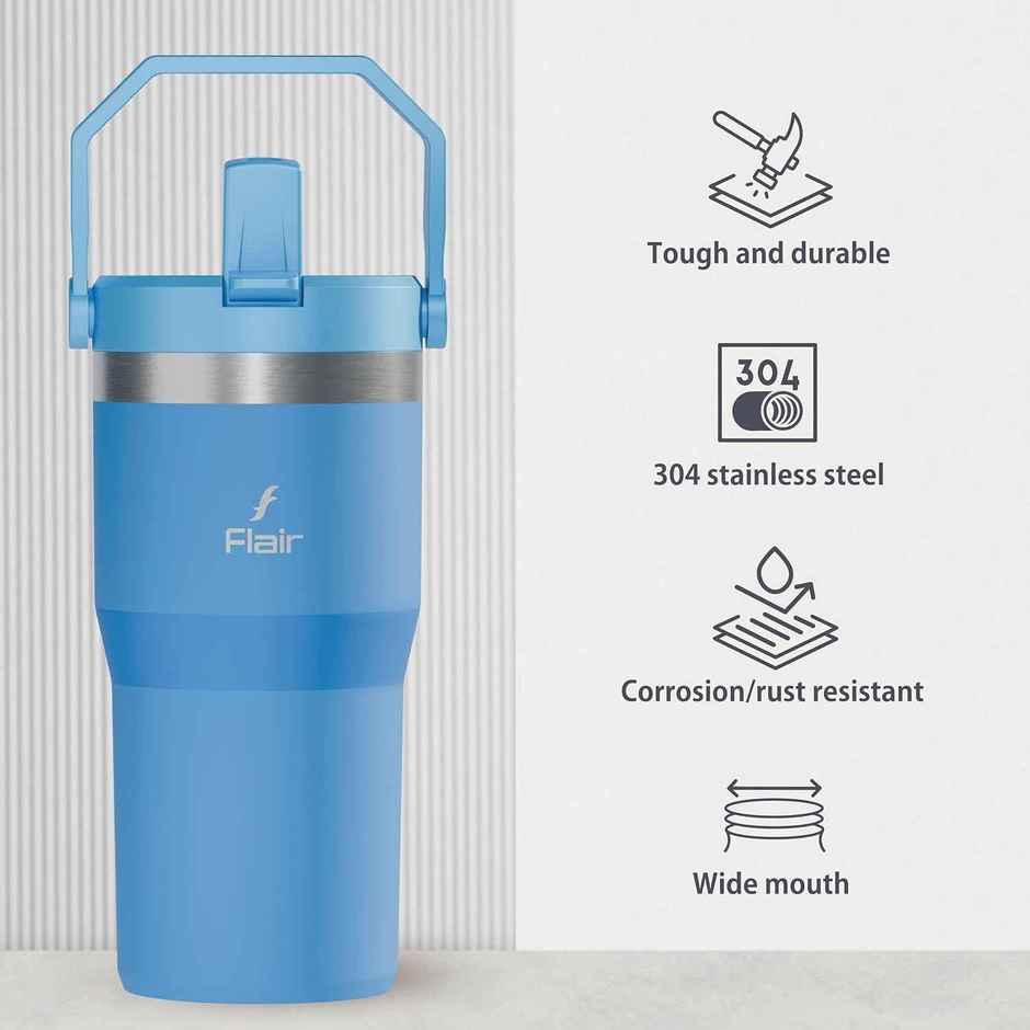 Flair Rage 600 ml Vacuum Insulated Stainless Steel Tumbler | Azure Color, Double Wall