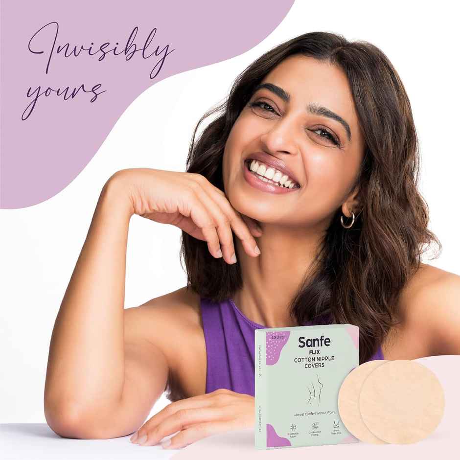 Sanfe Flix Cotton Nipple Covers 10 Breathable Nipple Pasties No Show Bra For Women Disposable White