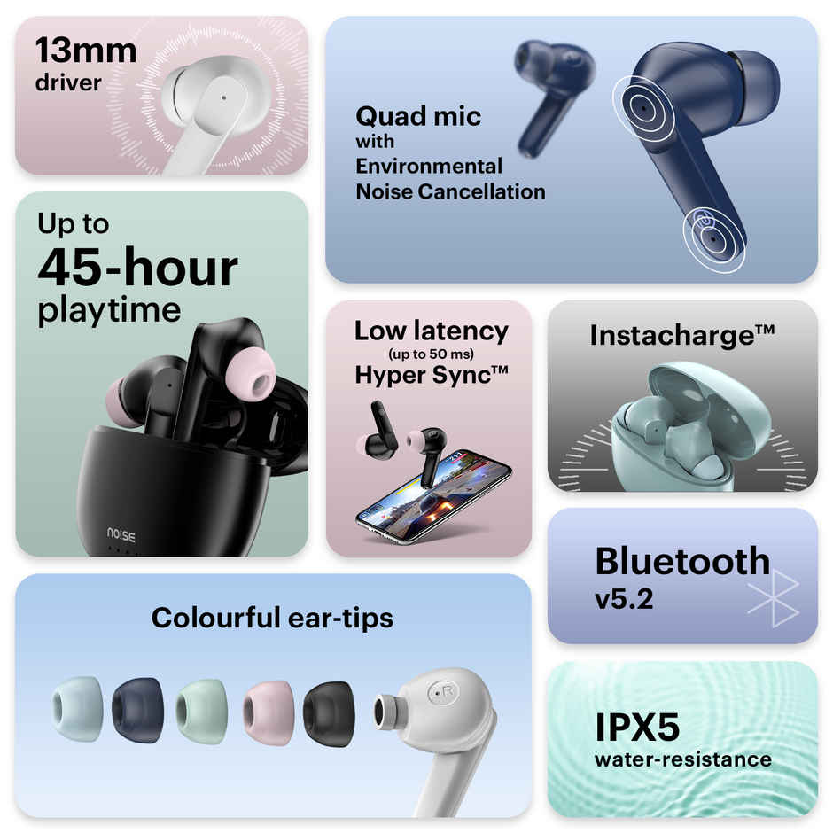 Noise Buds VS104 45H Playtime 4 Mic ENC 13mm Driver Instacharge TWS Earbuds | Mint Green