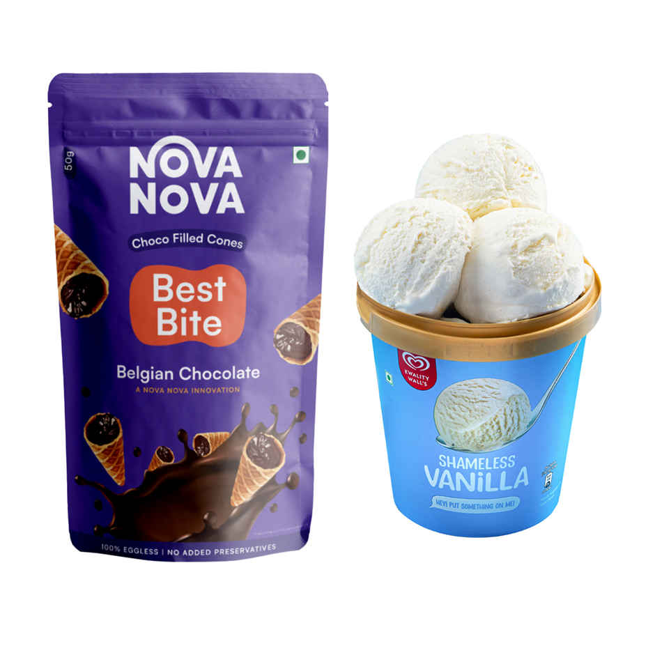 Nova Nova Best Bite - Belgian Chocolate(50gms) & Kwality Wall'S Shameless Vanilla Tub(700ml) Combo