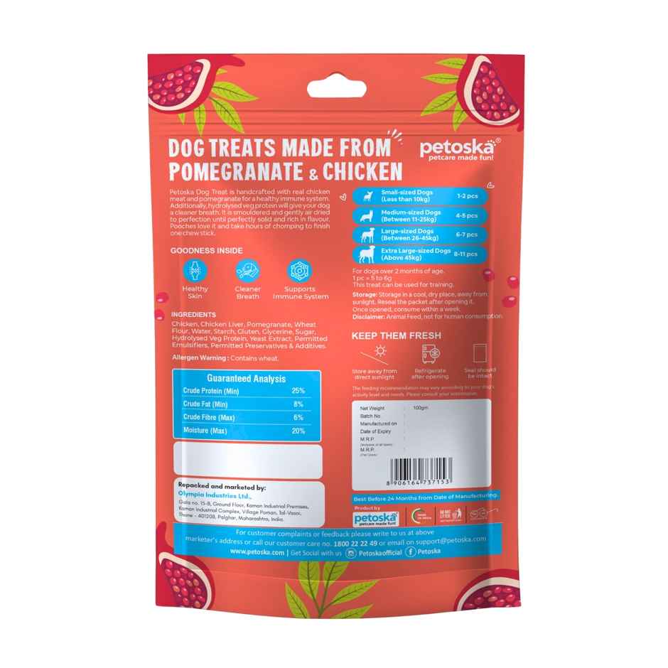 Petoska Dog Treats Pomegranate Chicken Sticks