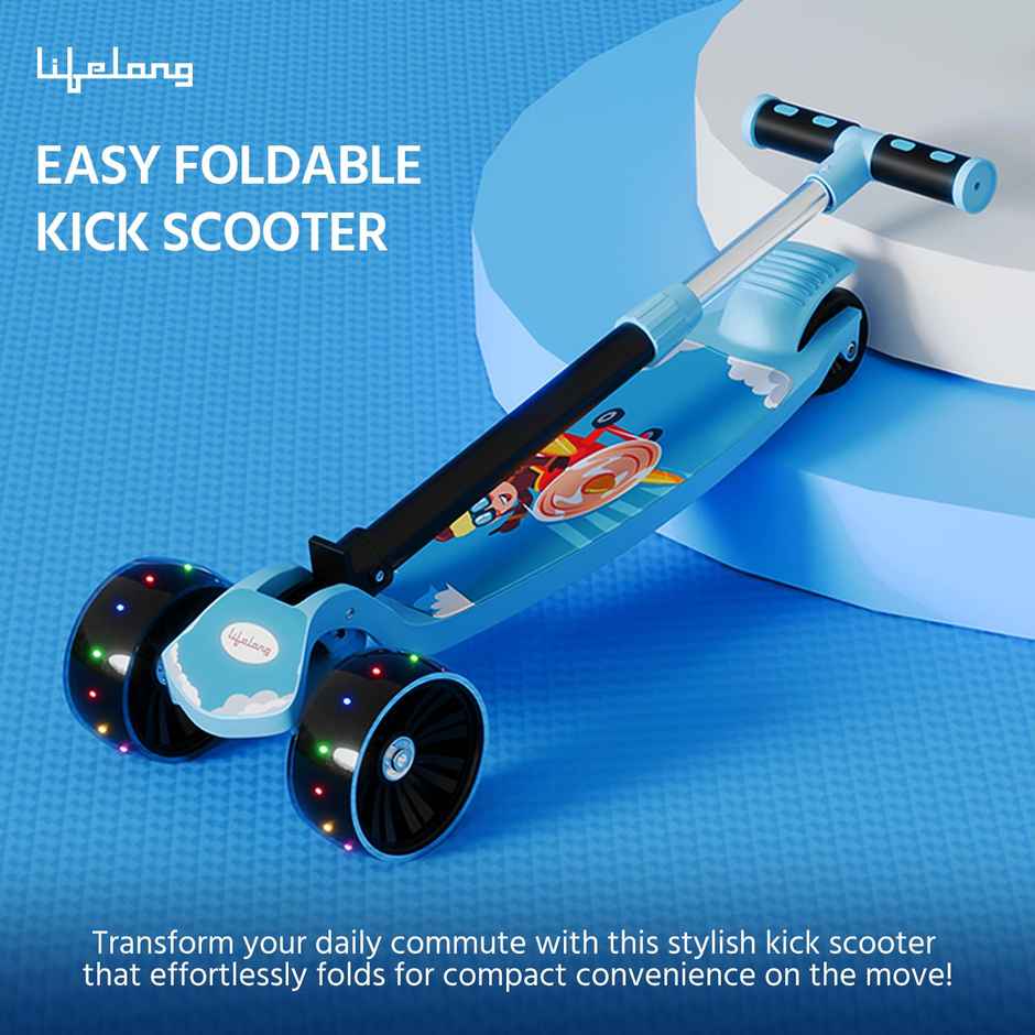 Lifelong Scooter For Kids 3+ Yrs | Foldable Scooter | Max Capacity 50Kg | LLKS06 | Blue-Black