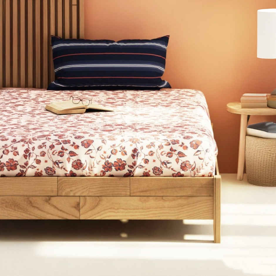 Kopa Extra Smooth Micro Single Bedsheet With 1 Pillow Cover | Set of 2 | Aura Floral | Brick, Blue