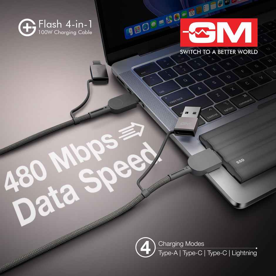 GM G Plus 4 in 1 100W Charging Cable for Laptops and Phones