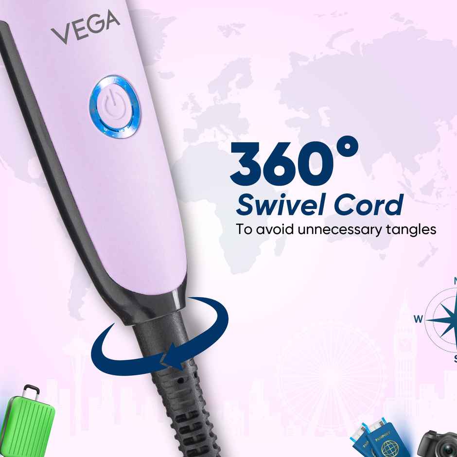 Vega Mini Hair Straightener Brush-Natural Straight in Few Min for Women 2 Heat Settings, (VHSB-05)