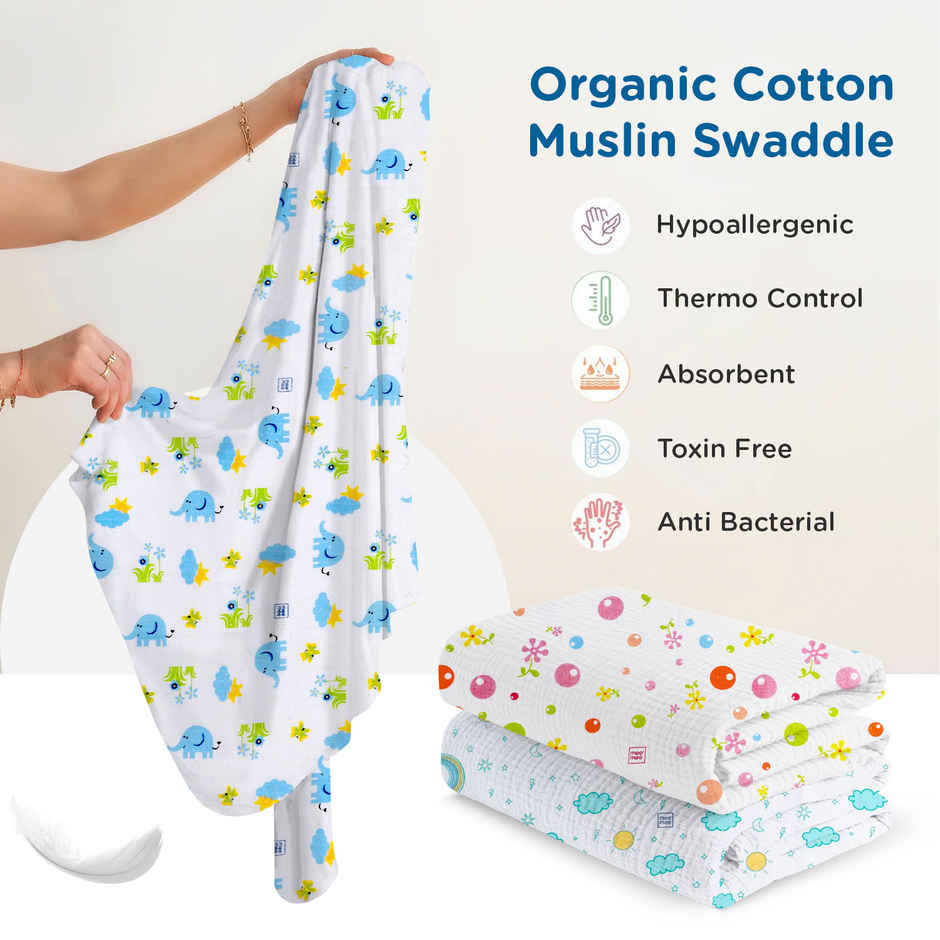 Mee Mee Muslin Cotton Baby Swaddle Wrappers | Assorted Multicolour 
