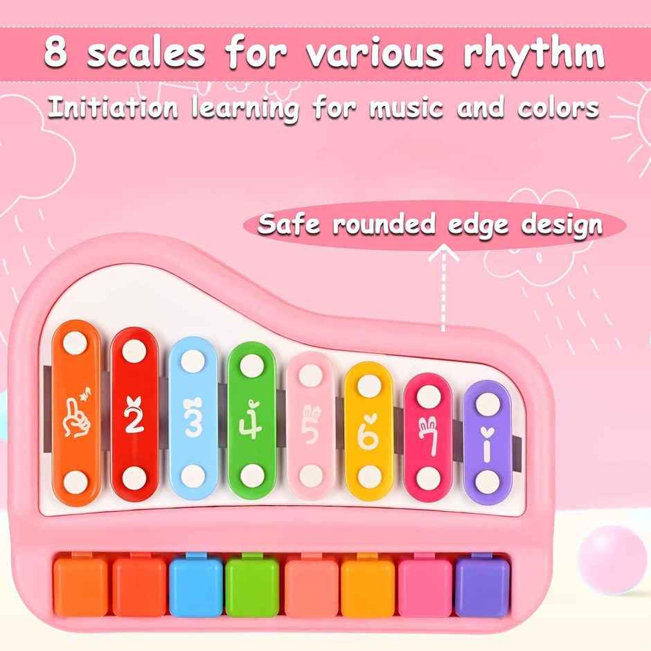 Mommers 2 in 1 Multicolored Key Keyboard Xylophone Piano, Preschool Kids Educational Toys | Pink
