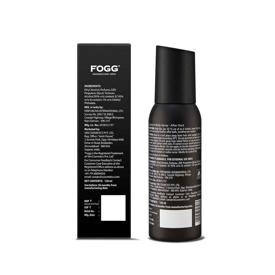 Fogg Black After Dark No Gas Long Lasting Perfume Deodorant Spray for Men and Women
