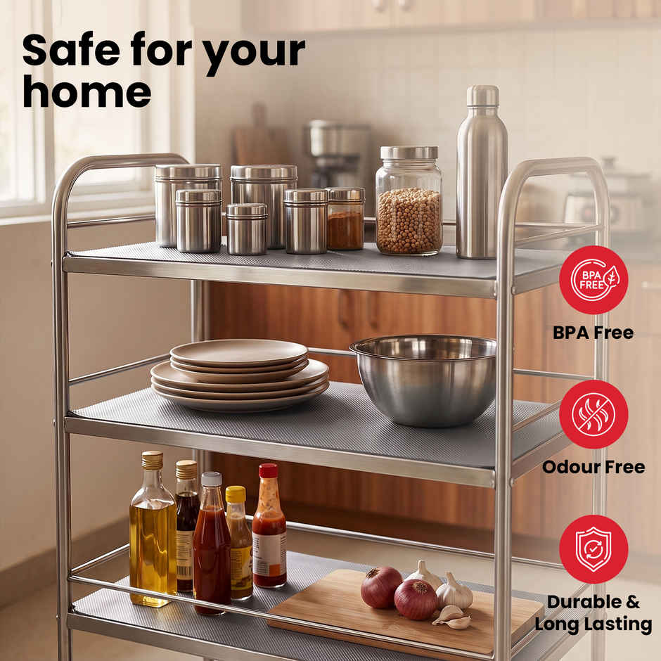 Senego Anti Slip Mat | 10 m | Shelf Liner Mat for Kitchen/Cupboard/Drawers | 60 cm x 10 m | Grey | EVA, BPA Free