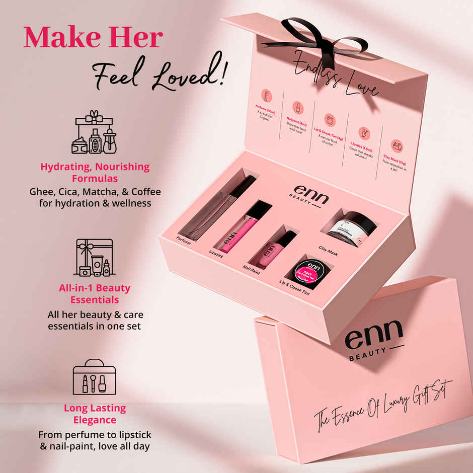 ENN Beauty Endless Love Gift Set | Clay Mask | Lipstick | Nail Paint | Lip & Cheek Tint | Perfume