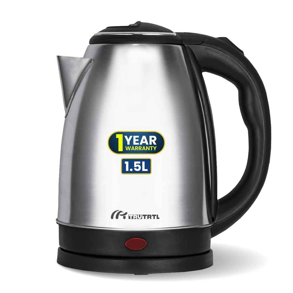 truTRTL 1500W Sizzle Electric Kettle for Boiling & Hot Water, 1.5 Litre, Inner Lid Stainless Steel, 0.26mm thick SS body, Auto cut off - Silver & Black