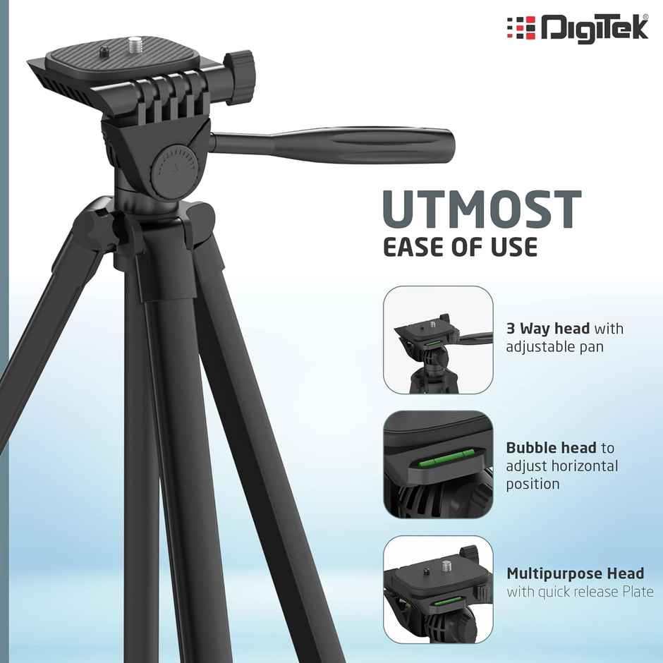 Digitek Dtr 480Lw 57 Inch Portable Aluminium Alloy Tripod With Smartphone Holder & 360 Degree Head