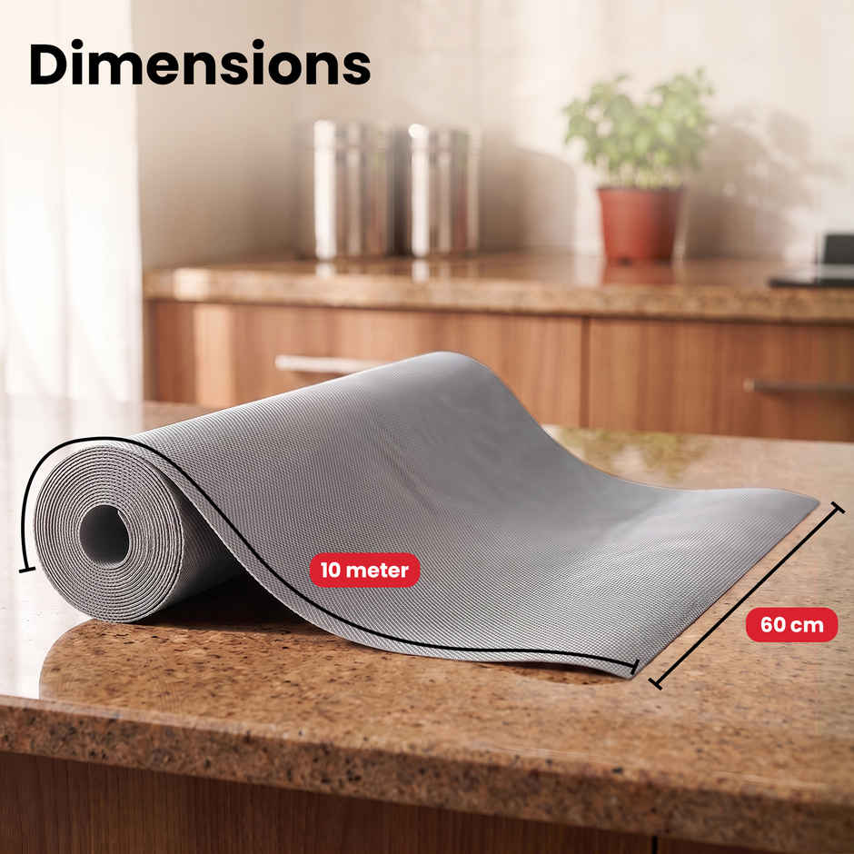 Senego Anti Slip Mat | 10 m | Shelf Liner Mat for Kitchen/Cupboard/Drawers | 60 cm x 10 m | Grey | EVA, BPA Free