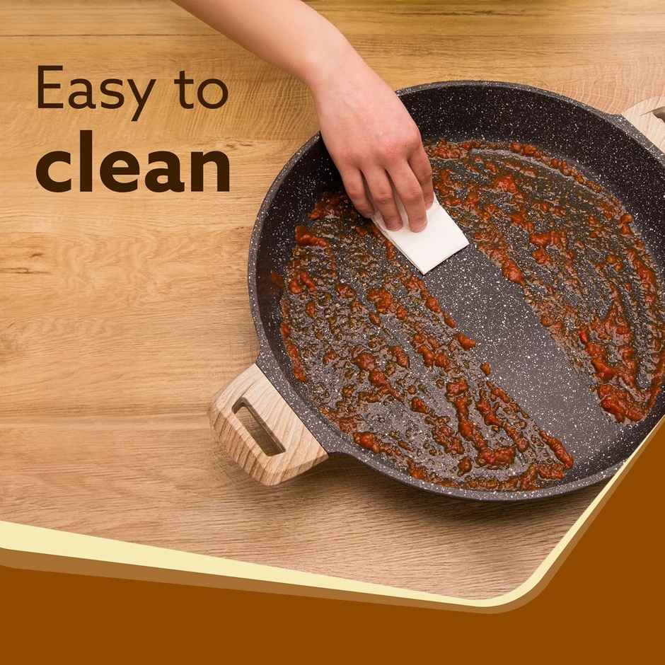 Agaro Imperial Granite Non Stick Kadai With Glass Lid, 2.8L - 24Cm, Deep Frying Pan Dark Grey