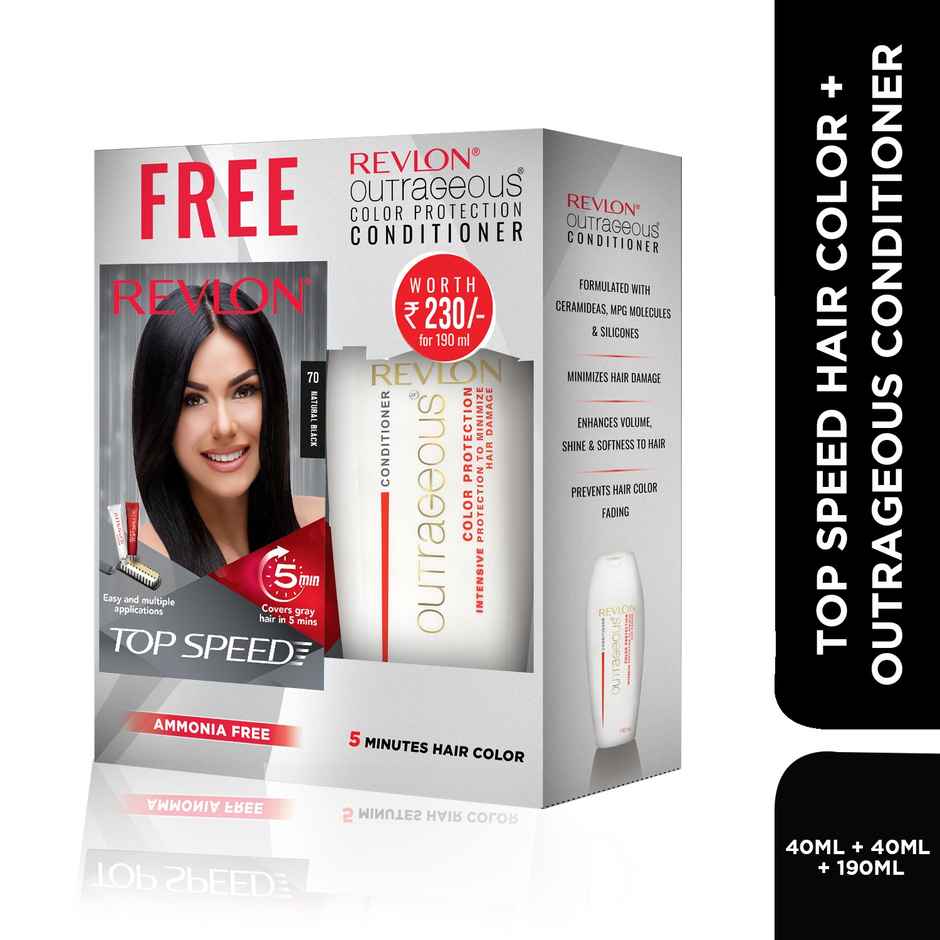 Revlon Top Speed Hair Color For Woman - Natural Black 70 (with Outrageous Conditioner)
