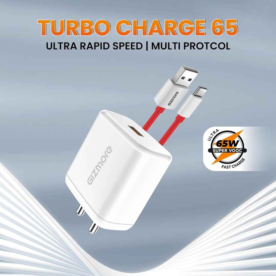 Gizmore Pa665 Dash Svooc Usb Output 65W Ultra Super Fast Charger - White & Red