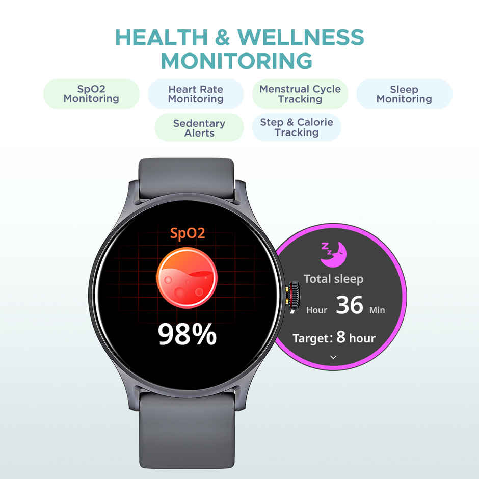 boAt Lunar Vista Smartwatch | 1.52" Display | BT Calling | Functional Crown - Cool Grey