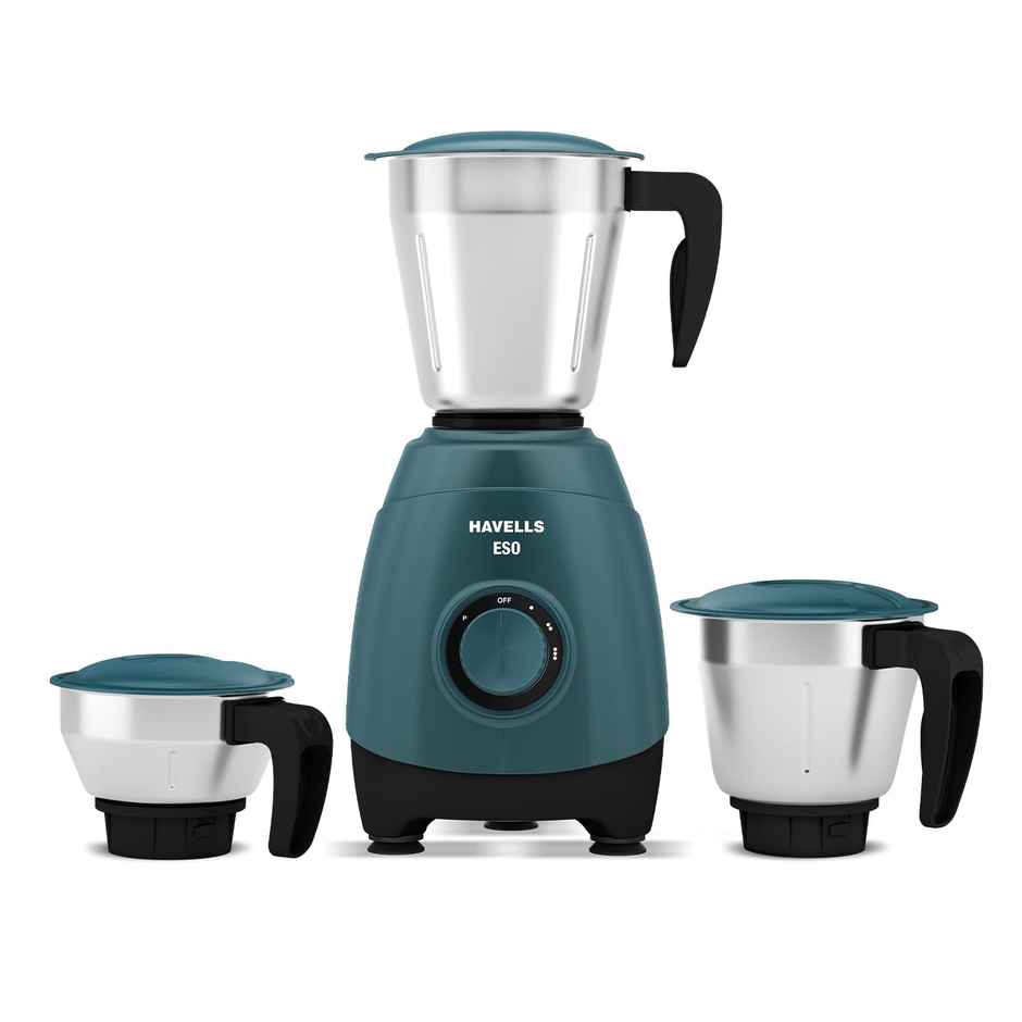 Havells Eso Mixer Grinder | 750 W | 3 Jars | 21K Rpm | Ss Jars With Handle - Teal & Black