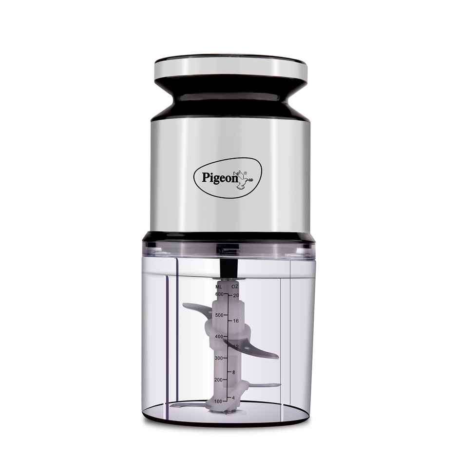 Pigeon Ultra Fast Electric 300 Watts Electric Chopper For Kitchen, Twin Blade Technology, 600 Ml, Plastic Bowl With Lid, Vegetable Chopper, Cutter, Chop, Mince, Dice, Blend - Silver