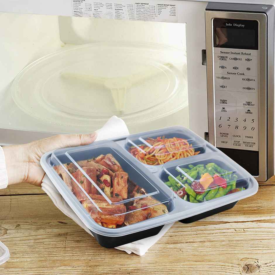 Disposable Rectangle Meal Box | 3 Compartment | 140 x 190 x 42 | Pack Of 25 | Tempware