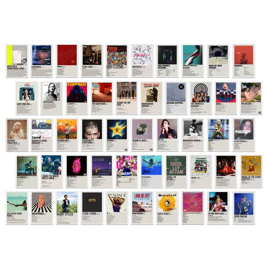 Paper Plane Design Rock Band Music Wall Posters Collage Pack of 50 (4 Inch X 6 Inch) D40