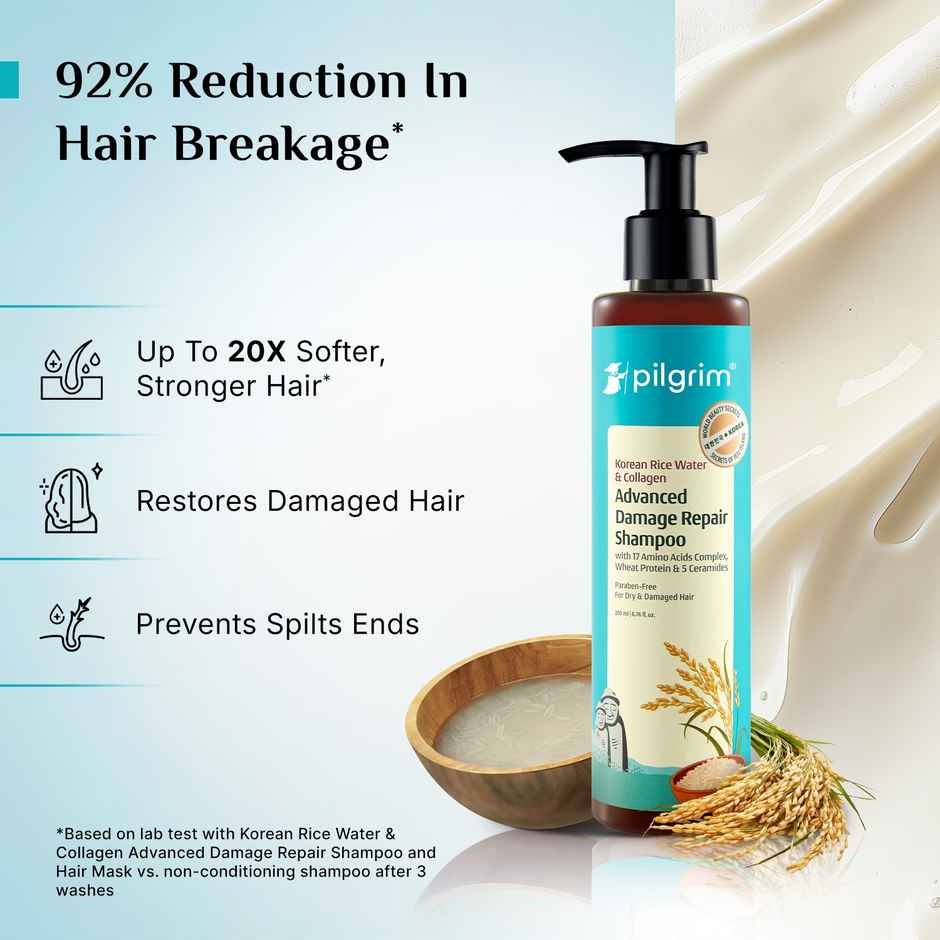 Pilgrim Korean Rice Water & Collagen Advanced Repair Shampoo for Damaged Hair