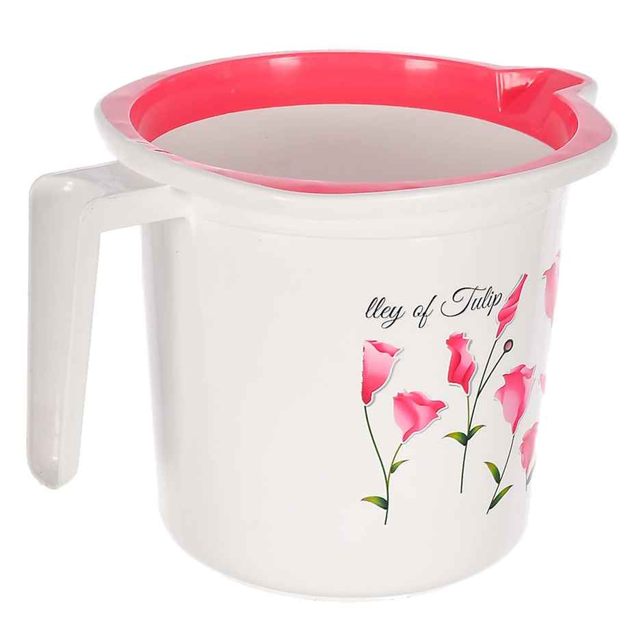 Kuber Industries Floral Print Plastic Bathroom Mug - Blue, White, Pink | 1.5 L | 46KM0199