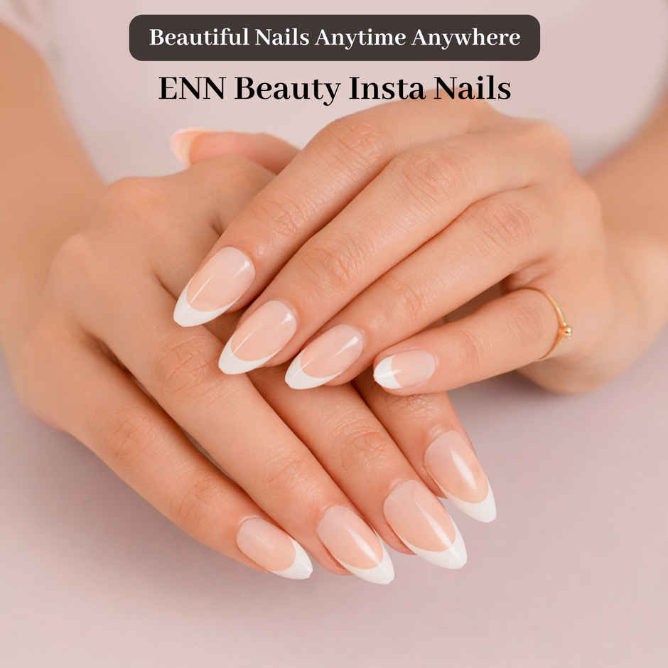 ENN Beauty Insta Nails Reusable UV Coated Press On Kit Soft French Medium Almond