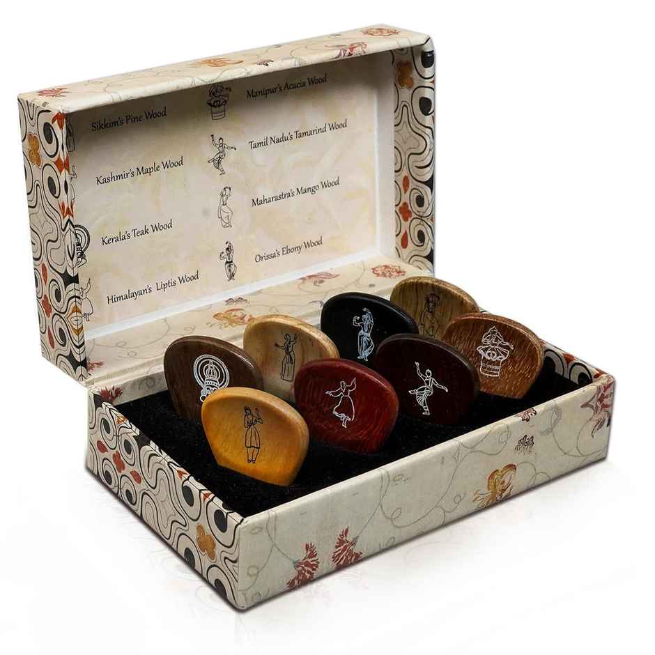 Kadence Heritage Wooden Guitar Picks Set of 8 with Indian Woods for Acoustic & Electric