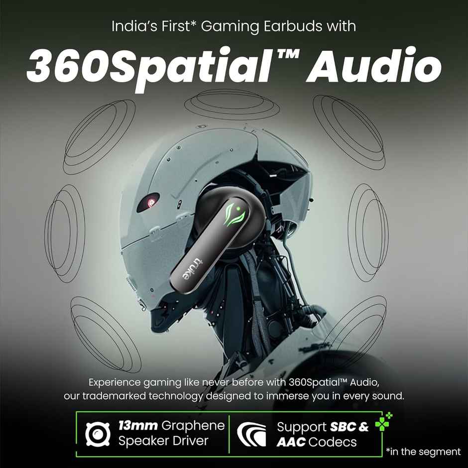 truke BTG Ultra Truly Wireless Bluetooth Earbuds with 60H Battery, 360 Spatial Audio - Metal Black