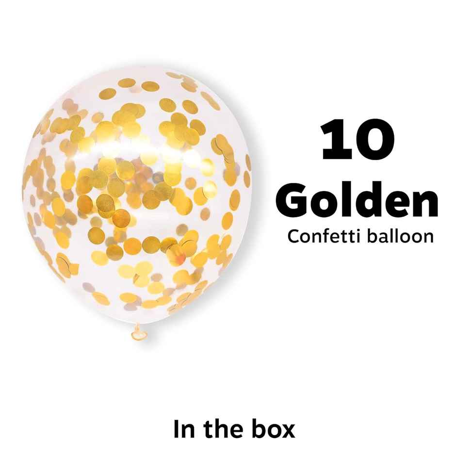 Just Party Golden Confetti Balloons For Decoration - Pack Of 10 Transparent Balloons