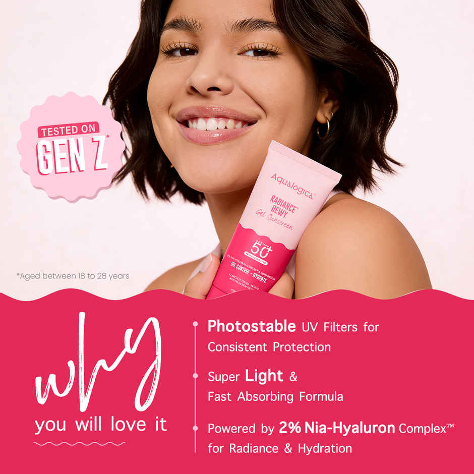 Aqualogica Radiance+ Dewy Lightweight Sunscreen Gel SPF 50+ PA+++ for Oily & Acne-Prone Skin