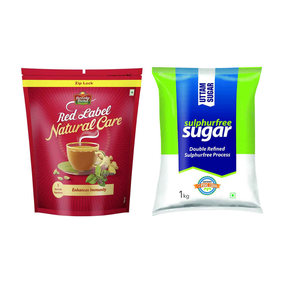 Red Label Natural Care Tea, With 5 Ayurvedic Ingredients(1kg) & Uttam Sugar Sulphurless Sugar(1kg) Combo
