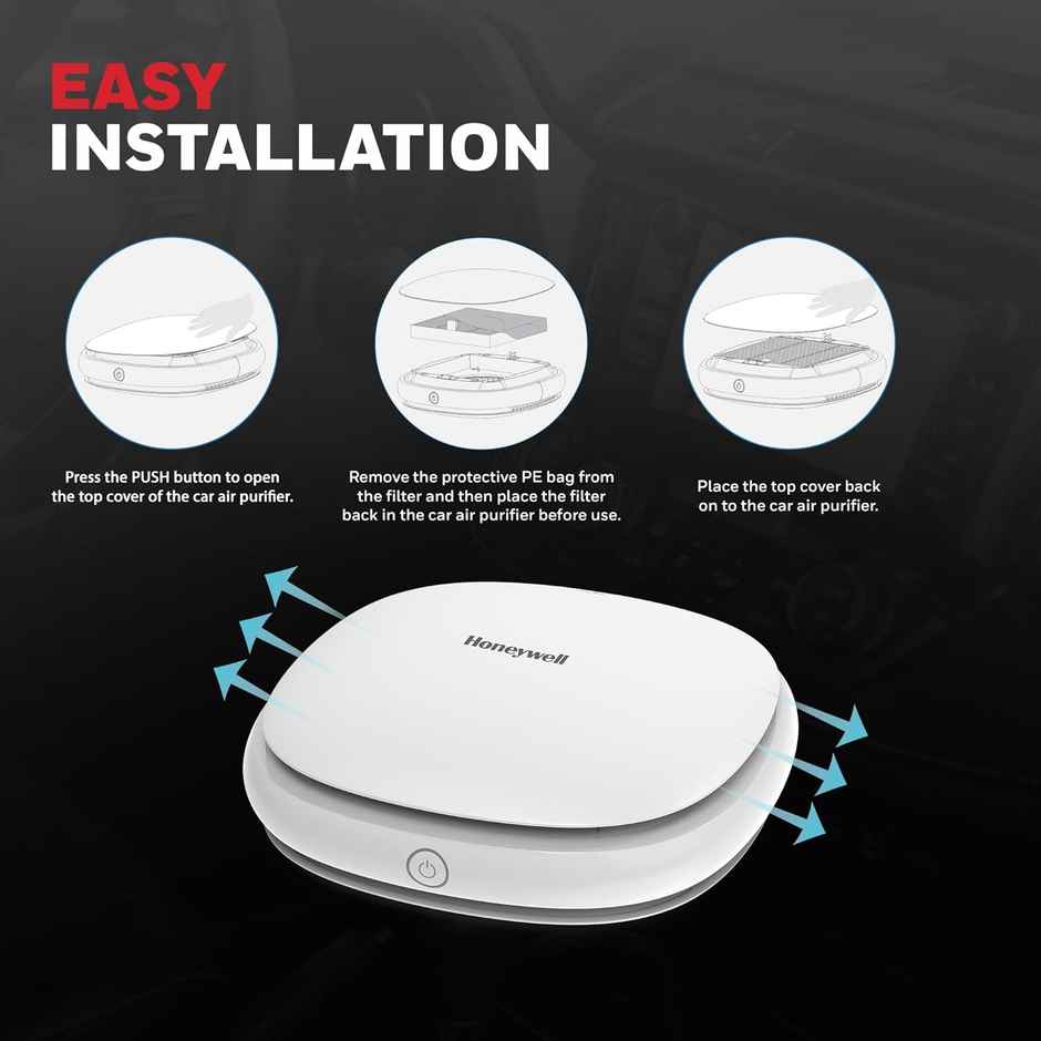 Honeywell Move Pure3 8Watt Car Air Purifier, Hepa filter & Formaldehyde which removes 99.9% dust & smoke, with 3xUSB ports - White