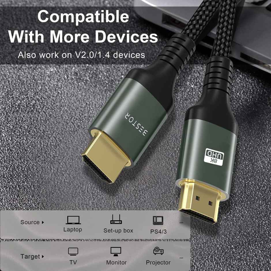 Bestor 8K Hdmi 2.1 48Gbps Ultra High Speed Hdmi Braided Cord-4K 120Hz 8K 60Hz(1.5M)