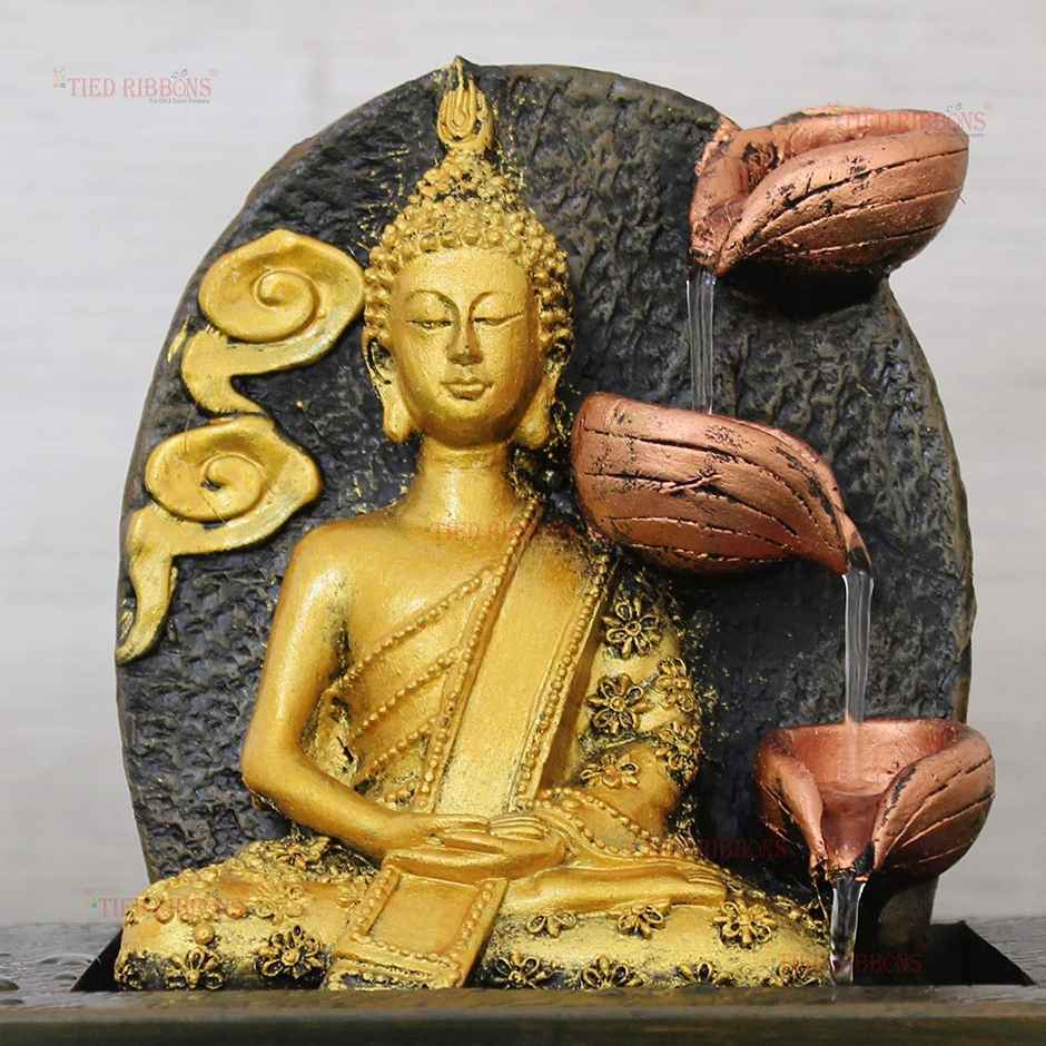 Tied Ribbons Decorative Buddha Idol Statue Water Fountain Showpiece (20.3 Cm)