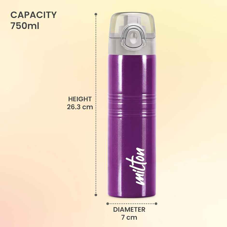 Milton Vogue 1000 Stainless Steel Water Bottle | 750 ml | Purple | Single Walled