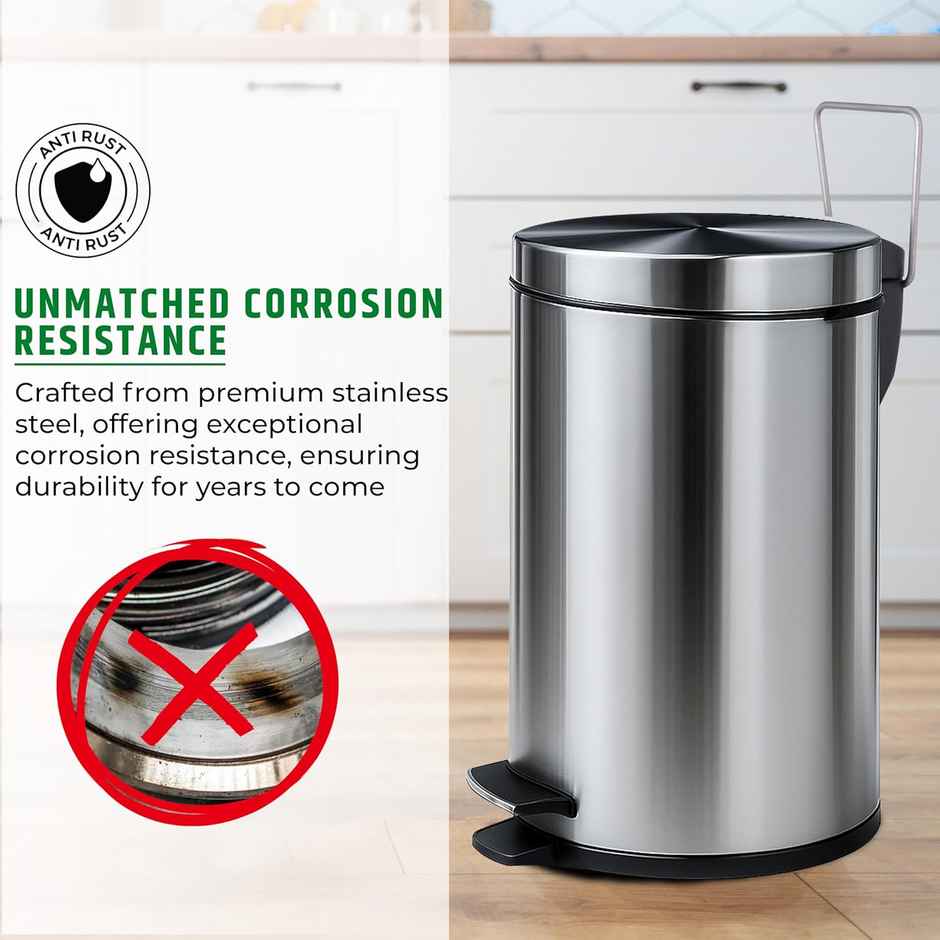 Robustt Stainless Steel Dustbin - 5 L | Silver