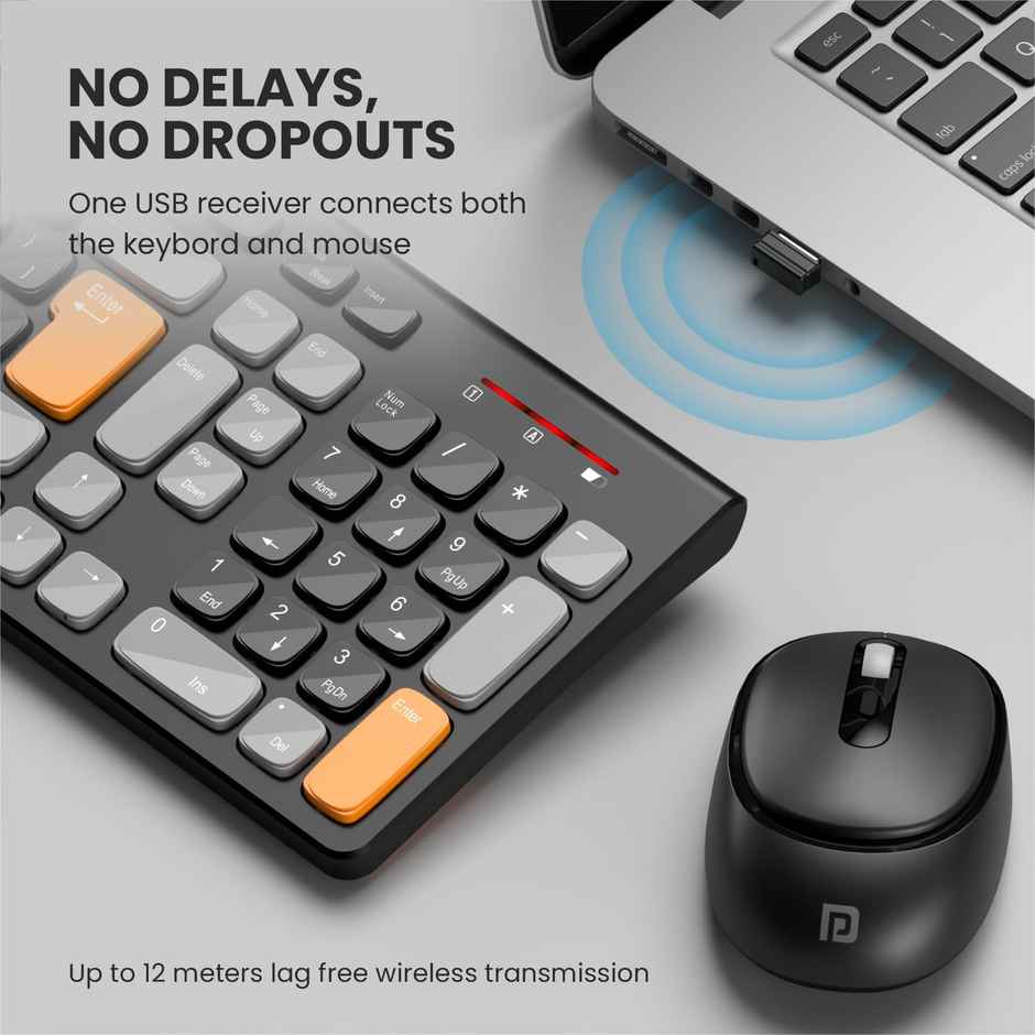 Portronics Wireless Keyboard & Mouse Combo(Black Orange)