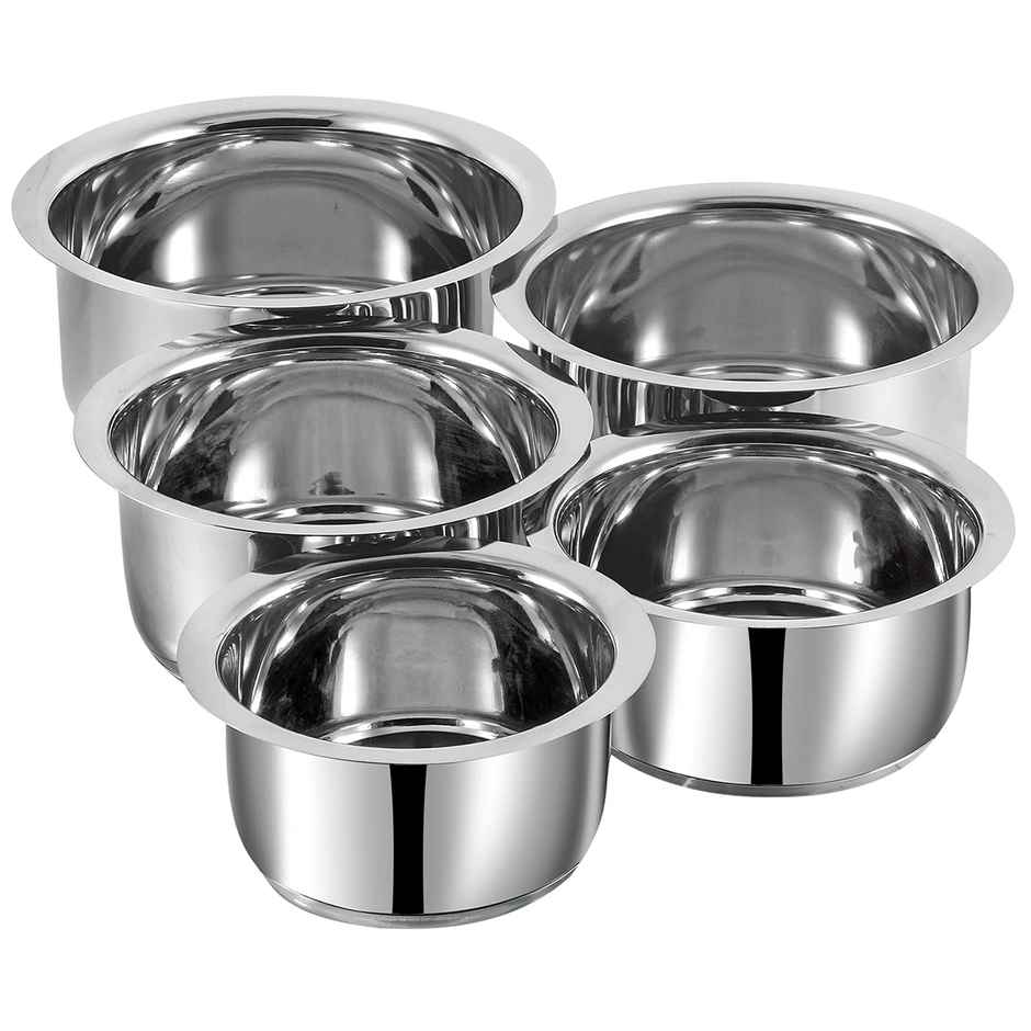 Vinod 5 Pcs Stainless Steel Tope Set Without Lid - 0.8 L, 1 L, 1.4 L, 1.8 L, 2.2 L