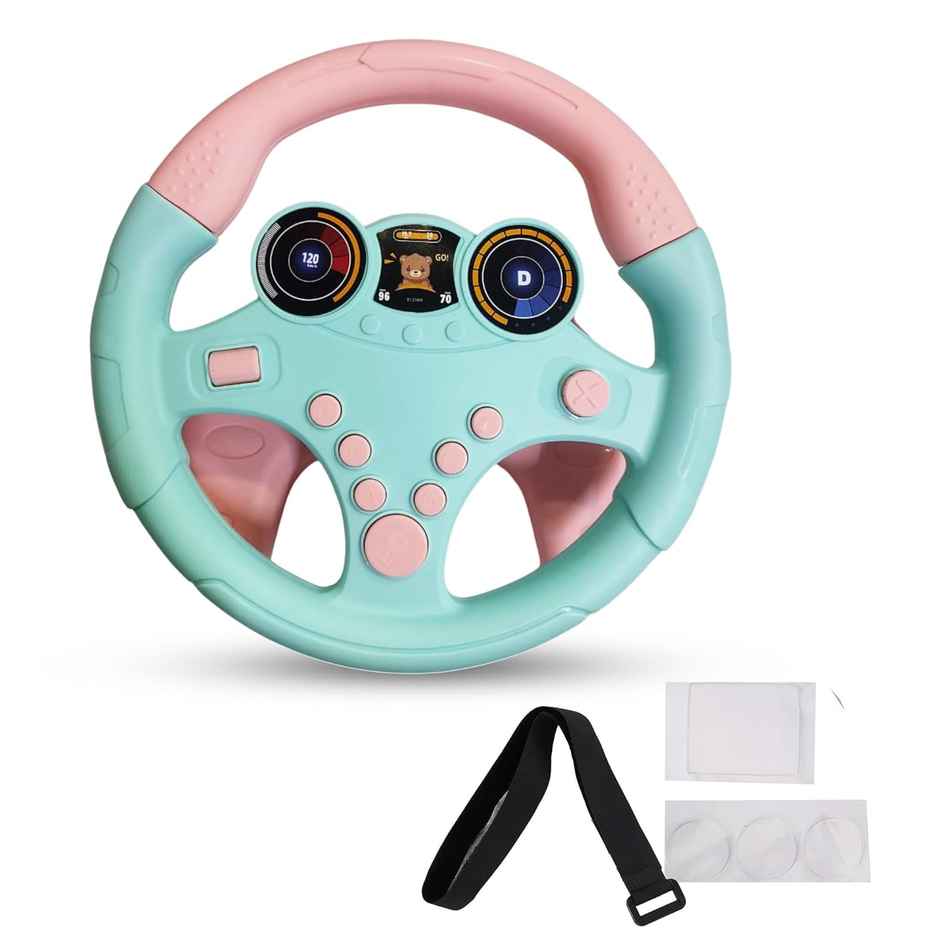 Kidology Musical Toys Kids Steering Wheel Toy for Backseat with Car Key Pretend Driving Simulated