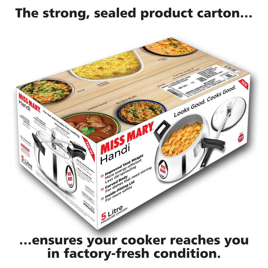 Hawkins 5 Litre Miss Mary Handi Pressure Cooker Inner Lid Cooker - Silver