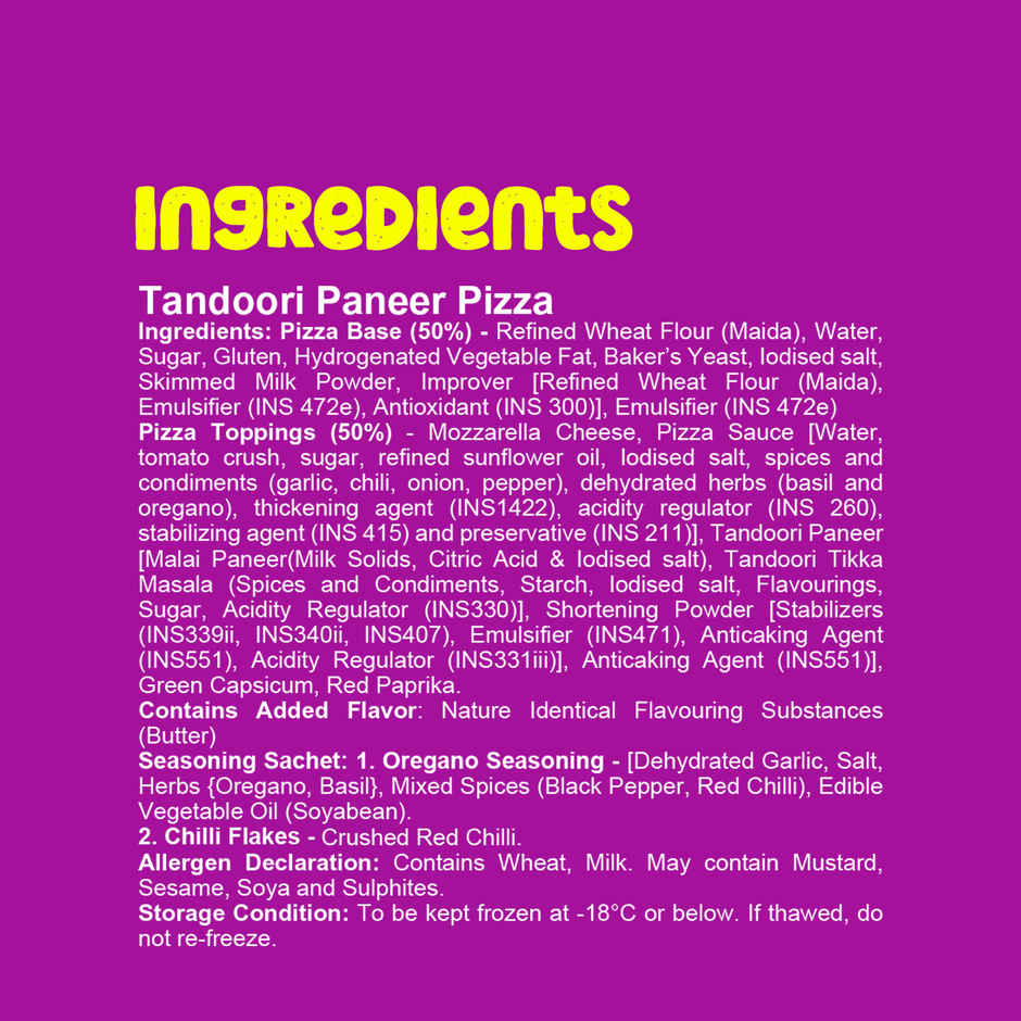 HyFun Tandoori Paneer Pizza, Cheesy Snack | Frozen