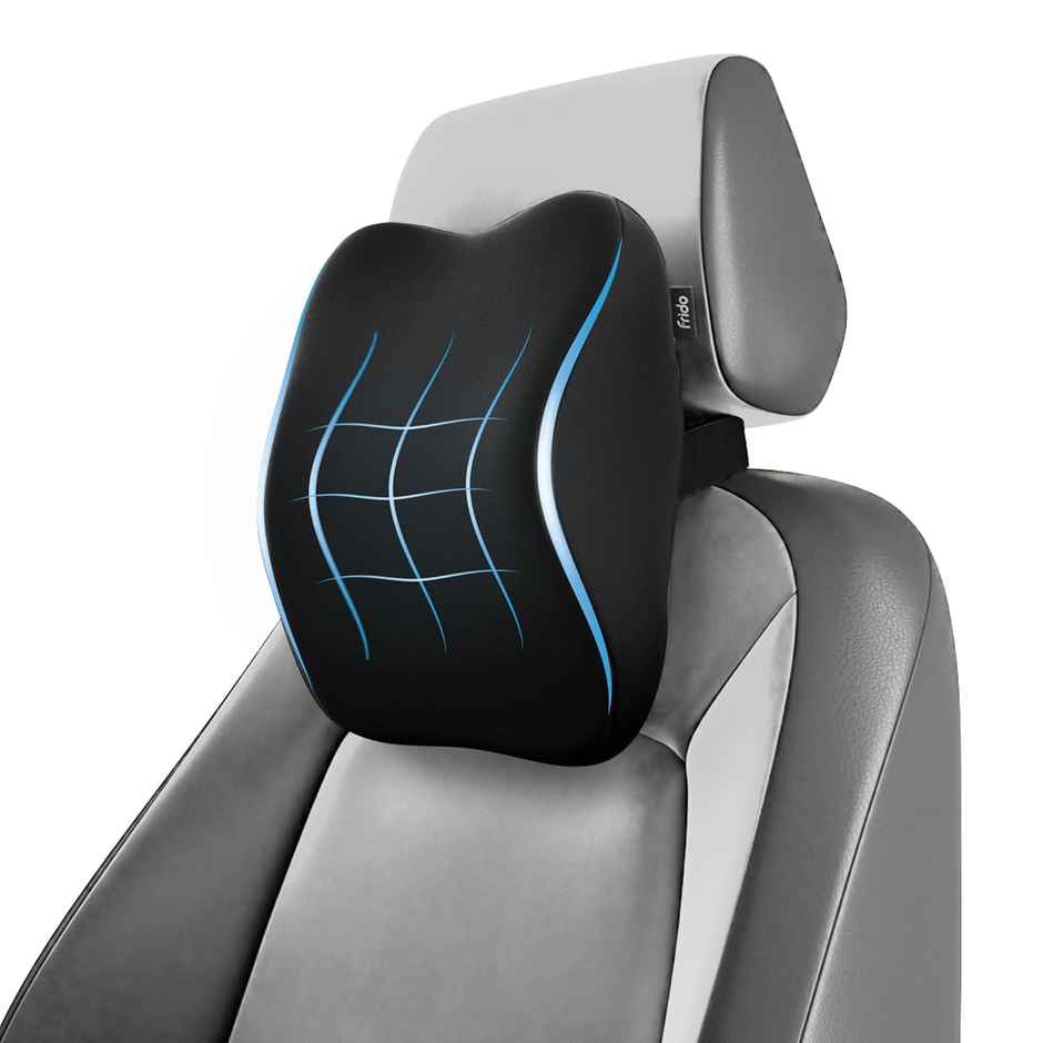 Frido Ultimate Car Neck Rest Pillow,Hi-Per Foam Head Rest Pillow With Washable Velvet Cover, Black