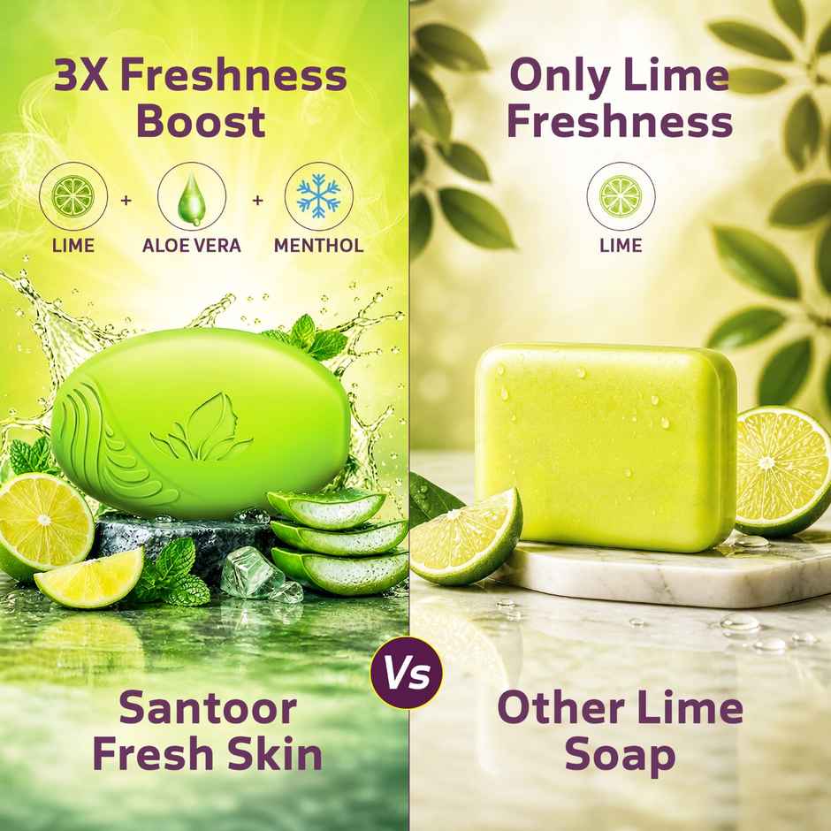 Santoor Fresh Skin Aloe Vera and Lime Bathing Soap With Anti-Aging Properties For All Skin Types