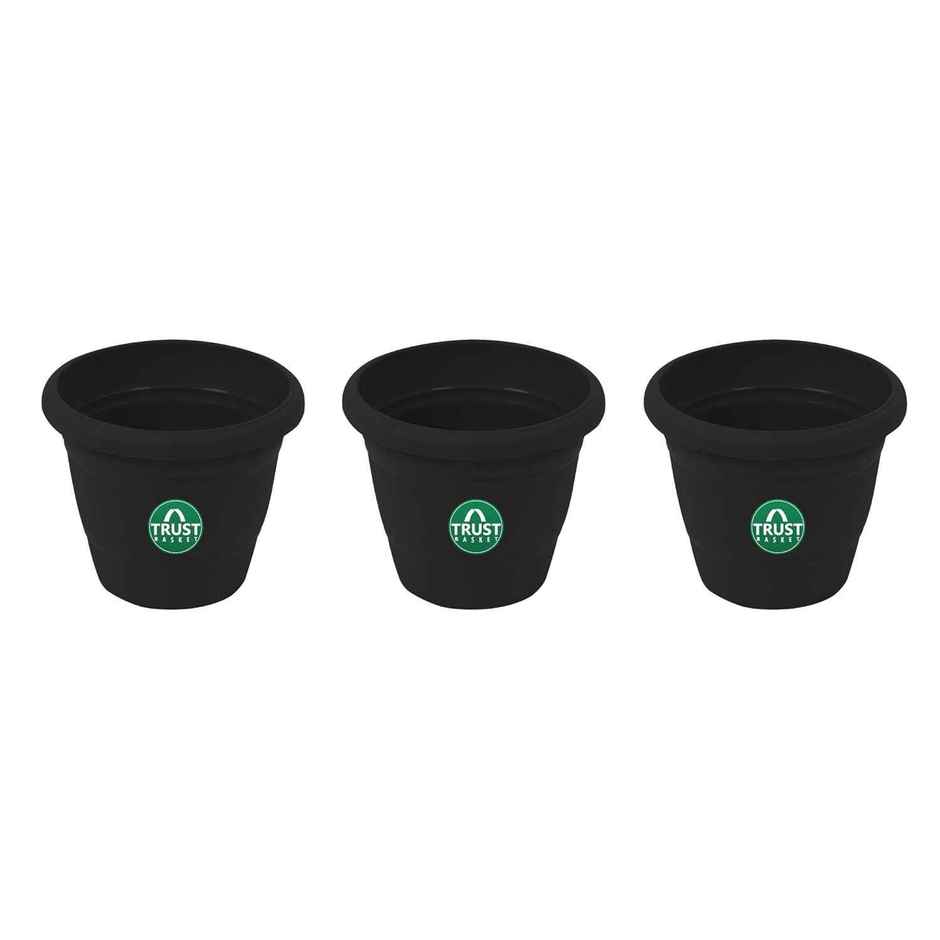 TrustBasket Round Pots 10 Inch | UV Treated Plastic Garden Flower Pots - Black