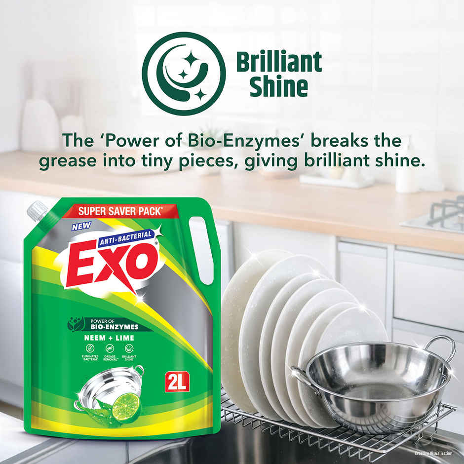 Exo Neem & Lime Anti Bacterial Dishwash Liquid | Tough Grease Removal with Power of Bio-Enzymes