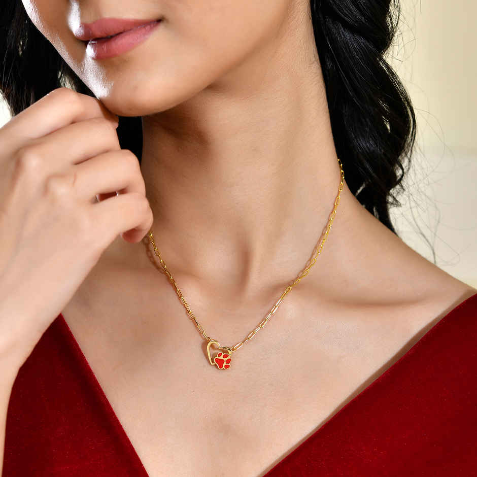 Voylla Valentine's Day Pawprints On My Heart Pendant Necklace